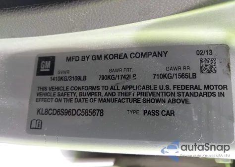 2013 Chevrolet Spark 1Lt Auto z USA, uszkodzony, nr VIN KL8CD6S96DC585678